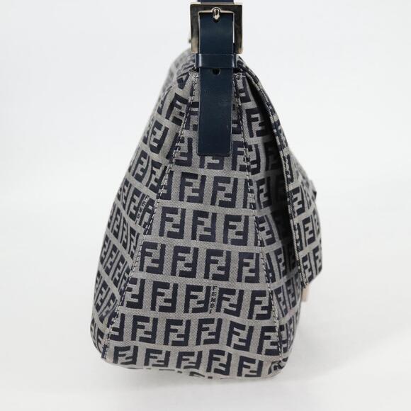 FENDI Zucchino Canvas Mamma Baguette Shoulder Bag Navy Silver - Picture 5 of 14
